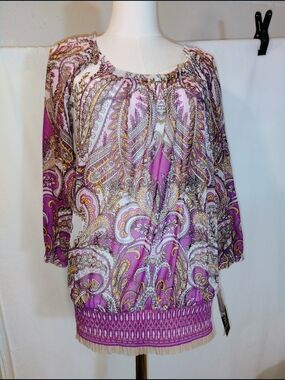 INC International Concepts Macys Women’s Purple Paisely Y2K Top Size M NWT